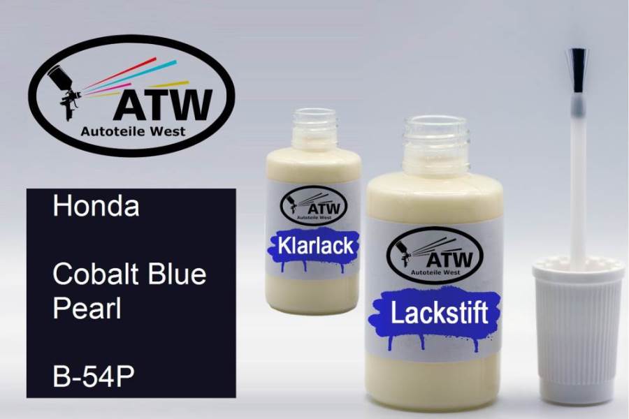 Honda, Cobalt Blue Pearl, B-54P: 20ml Lackstift + 20ml Klarlack - Set, von ATW Autoteile West.